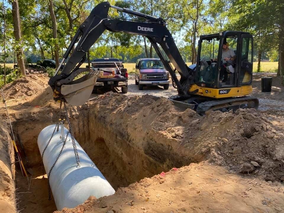 New septic tank set into a properly graded trench
